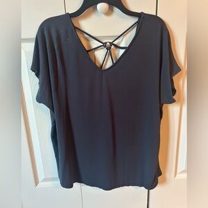 Papermoon Black V-Neck Top with Decorative Strappy Back